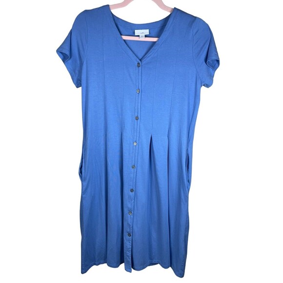 J.Jill Blue Jersey Cap Sleeve V-Neck Fit‎ and Flare Midi Dress XSmall - Picture 1 of 10